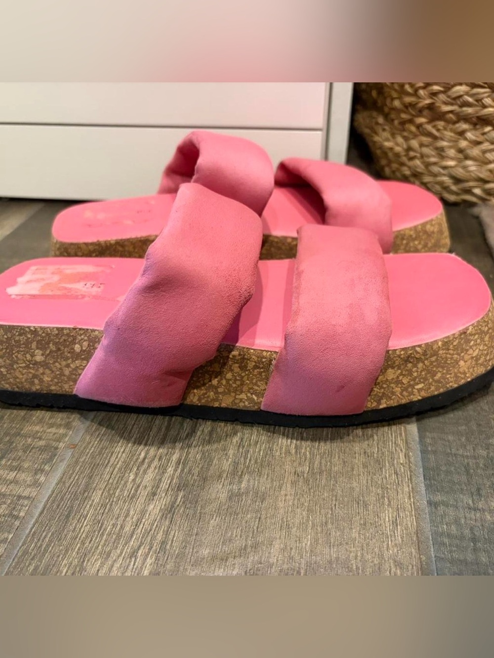 Free People Pink Cork-Platform Double-Strap Slide Sandals